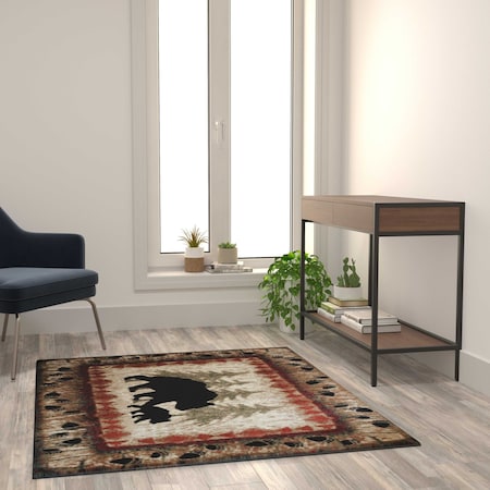 Flash Furniture 4' x 5' Brown Rustic Bear and Cub Olefin Area Rug KP-RGB3940-45-BN-GG